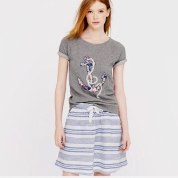 J Crew Blue and White Linen Boardwalk Skirt, Size 0 - Picture 1 of 13